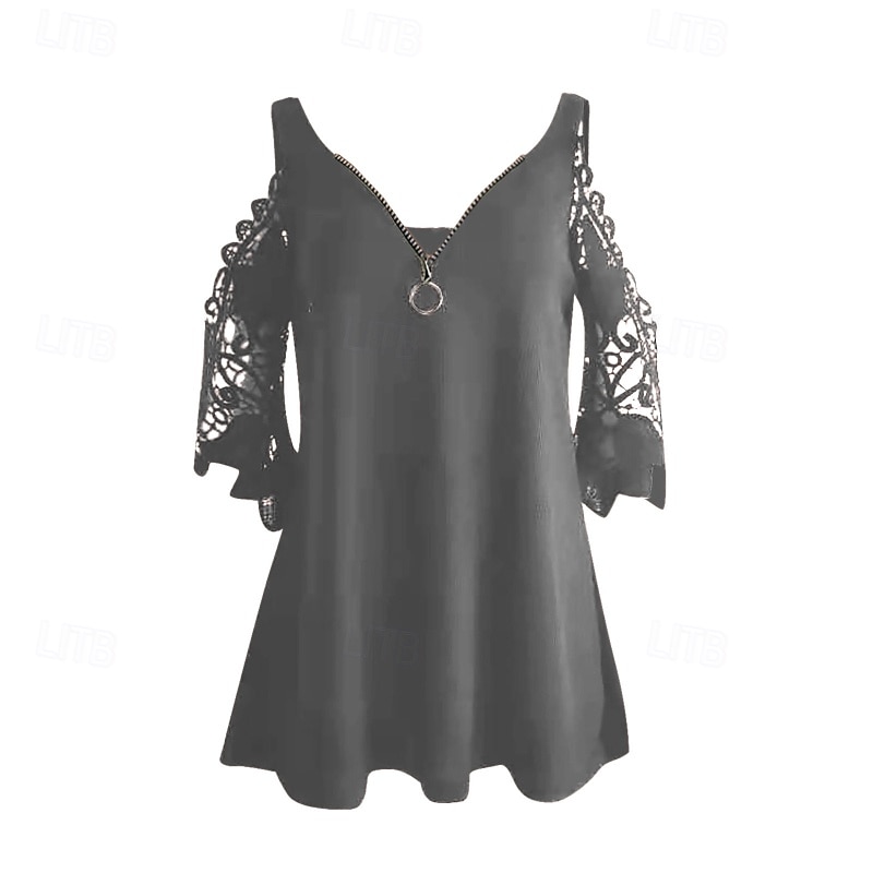 Damen Bluse Einfach Modern Lässig Dreiviertelarm V Ausschnitt Normale Oberteile Täglich Ausgehen Reißverschluss Ausschnitt Schwarz Weiß Rosa Blau Grau Sommer 2025 - $22.99 –P5