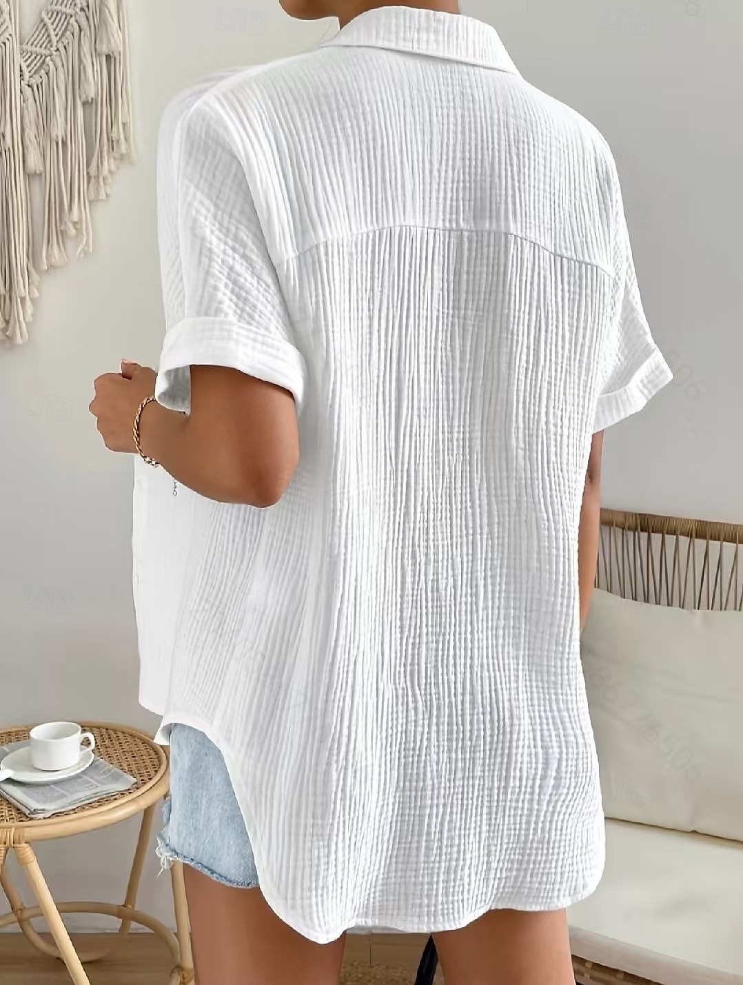 Frau Baumwolle Leinen Hemd Bluse Einfarbig Elegant Lässig Kurzarm Hemdkragen Regulär Oberteile Täglich Urlaub Knöpfe Weiß Sommer Frühling 2025 - $22.99 –P4