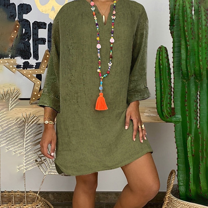 Femmes Mini Robe Robes inspirées du lin Robe en coton et lin Mode Basique Classique Quotidien Sortir Week-end Coupe régulière Uni manche longue Col en V Blanche Jaune Vert Véronèse bleu marine Été de 2025 ? $22.99 –P5