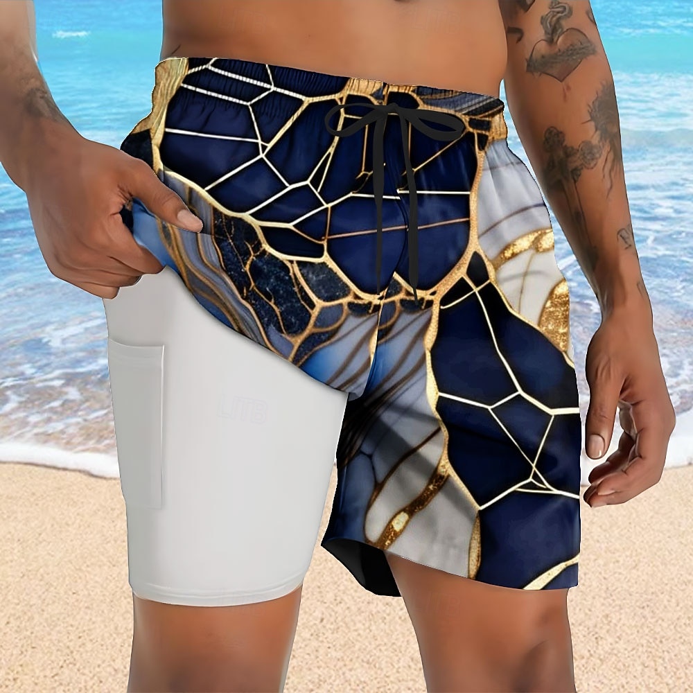 Herren Geometrisch Marmor Abstrakte Kunst Gefütterte Shorts 2 in 1 Badeshorts Badeshorts Mittlere Taille Hawaiianisch Urlaub Ferien Strandbekleidung Seitentaschen Mit Kompressionsfutter Elastischer 2026 - $22.99 –P3