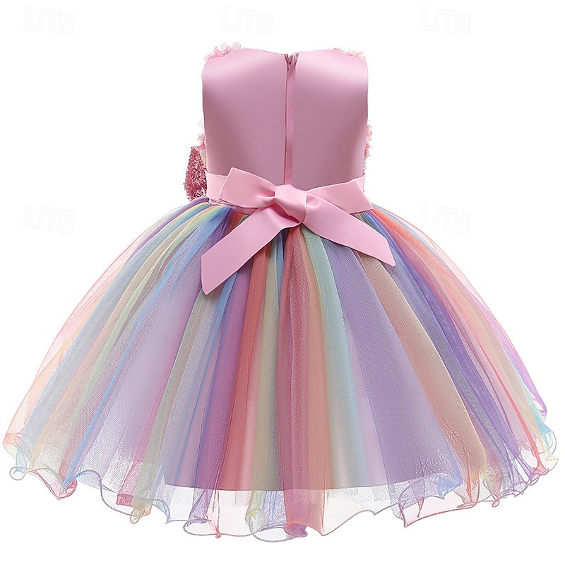 2025年 子供 女の子 ドレス コスプレドレス プリンセスドレス ユニコーン フラワー ノースリーブ 性能 パーティー コスプレ衣装 メッシュ かわいいスタイル 愛らしい コスチューム ポリエステル ミディ パーティードレス チュールワンピース 春 秋 4年以上 ピンク パープル ライトブルー  コレクション – $33.99 –P3