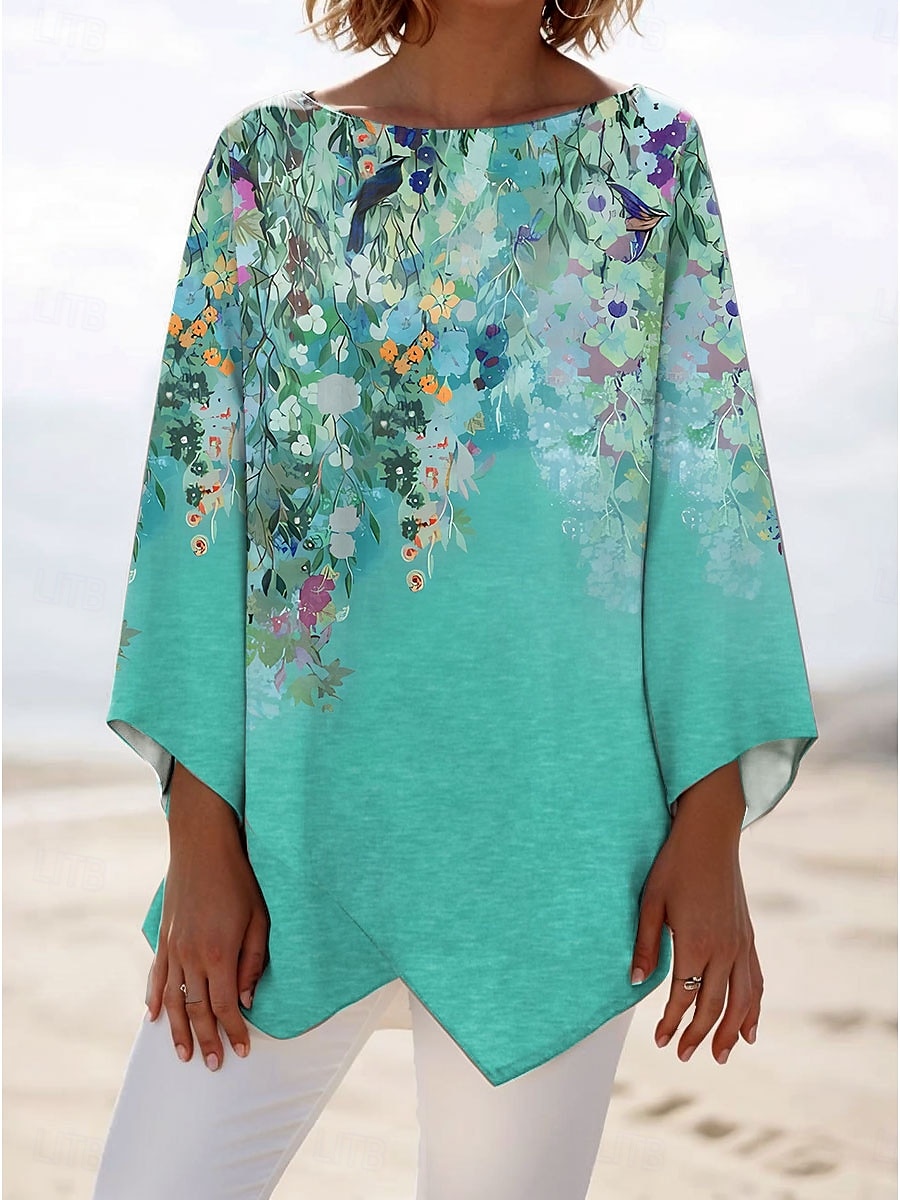 Mulheres Blusa Floral Gráfico à moda Estilo Praia Manga 3/4 Gola Redonda Tops regulares Diário Imprimir Rosa Azul Verde Primavera Outono de 2025 por $24.99 -P1