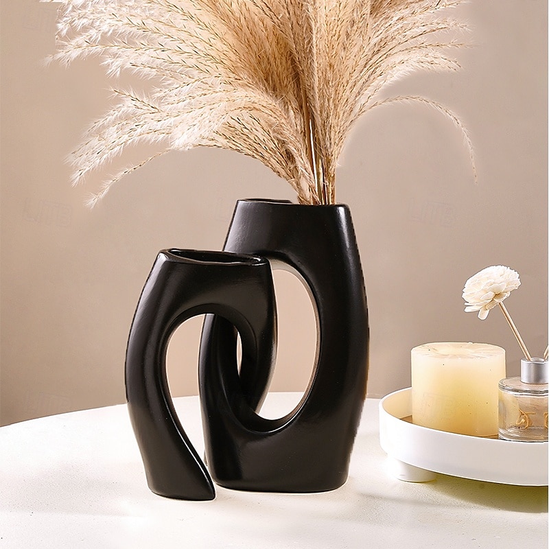 Abstract Couple Vase Set – Black, White, Beige Resin Cross-Shape Vases, Minimalist Table Centerpiece for Wedding, Party, Floral Arrangements, Dinner Decor, Home Flower Display, and Hydroponic Plant Holder 2025 - $30.99 –P4