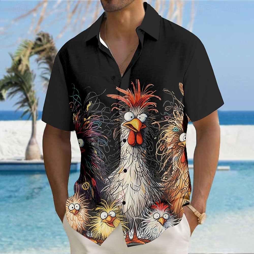 Miesten Eläin tipu Hauska Paita Button Up paita Lyhythihainen Muoti rento Loma Pyhäpäivä Katuvaatteet Kesä Sänkyjen avaus 3D-tulostus kauluspaidat Edessä yksi tasku Musta Valkoinen Keltainen Sininen 2025 - $23.99 –P6