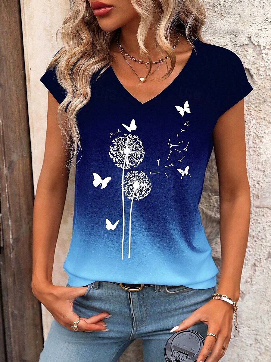 Dame Camisole Tank Top Ombre Grafisk Sommerfugl Stilfull Fritid Uten Ermer V-Hals Regular Topper Daglig Trykk Rosa Blå Sommer 2025 - $17.99 –P5