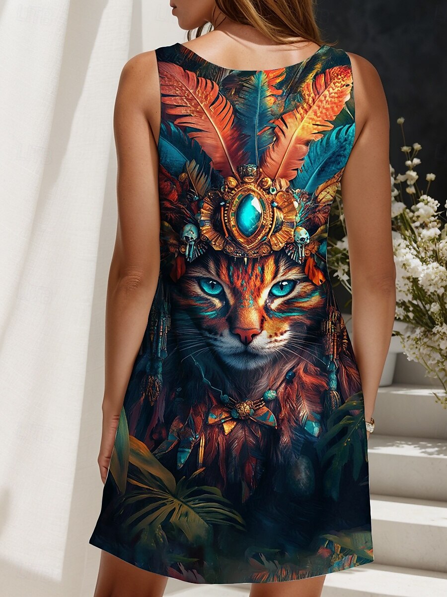 Women's Mini Dress A Line Dress Summer Dress Off The Shoulder Dress Vacation Casual Daily Loose Fit Floral Graphic Cat Sleeveless U Neck Orange Summer 2025 - $21.99 –P2