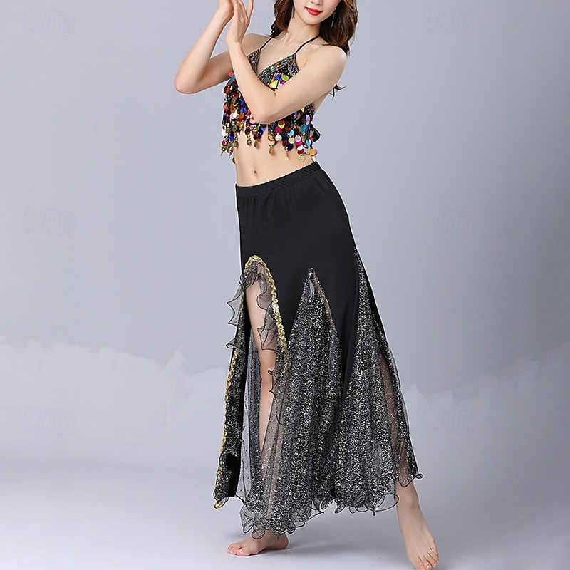 Belly Dance Skirts Gold Coin Pure Color Splicing Women's Performance Training Sleeveless High Polyester 2026 - $73.99 –P3