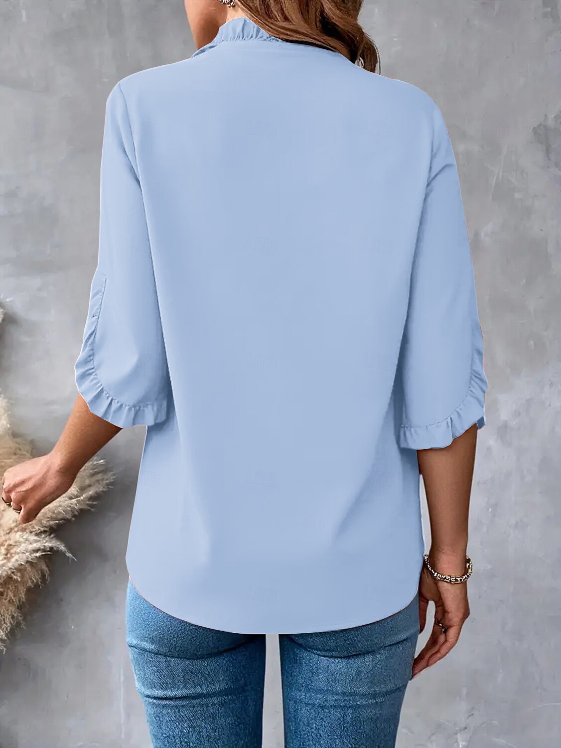 Bluzka Damskie Czarny Biały Czerwony Jednolity/zwykły kolor Falbany Codzienny Elegancja W serek Regularny S 2025 - $17.49 –P8