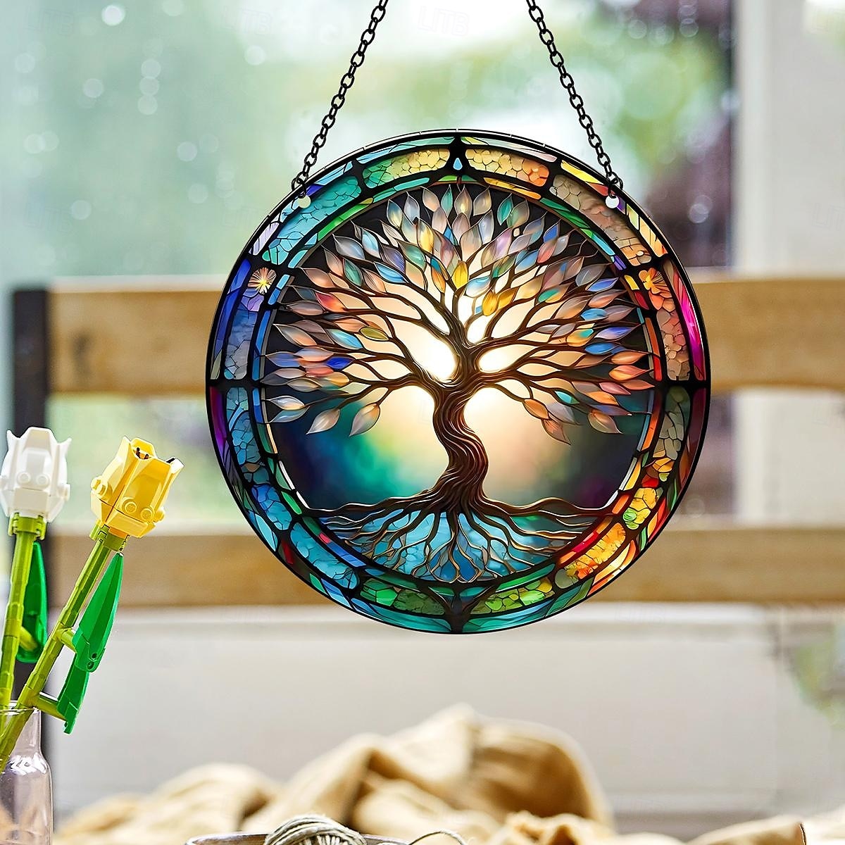 Acrylic Tree of Life Wall Hanging Decor, 5.9 x 5.9 Inch Round 2D Colorful Print Ornament, Creative and Unique Wall Art for Home, Window, Door, Party, and Festive Decoration 2025 - $7.49 –P3