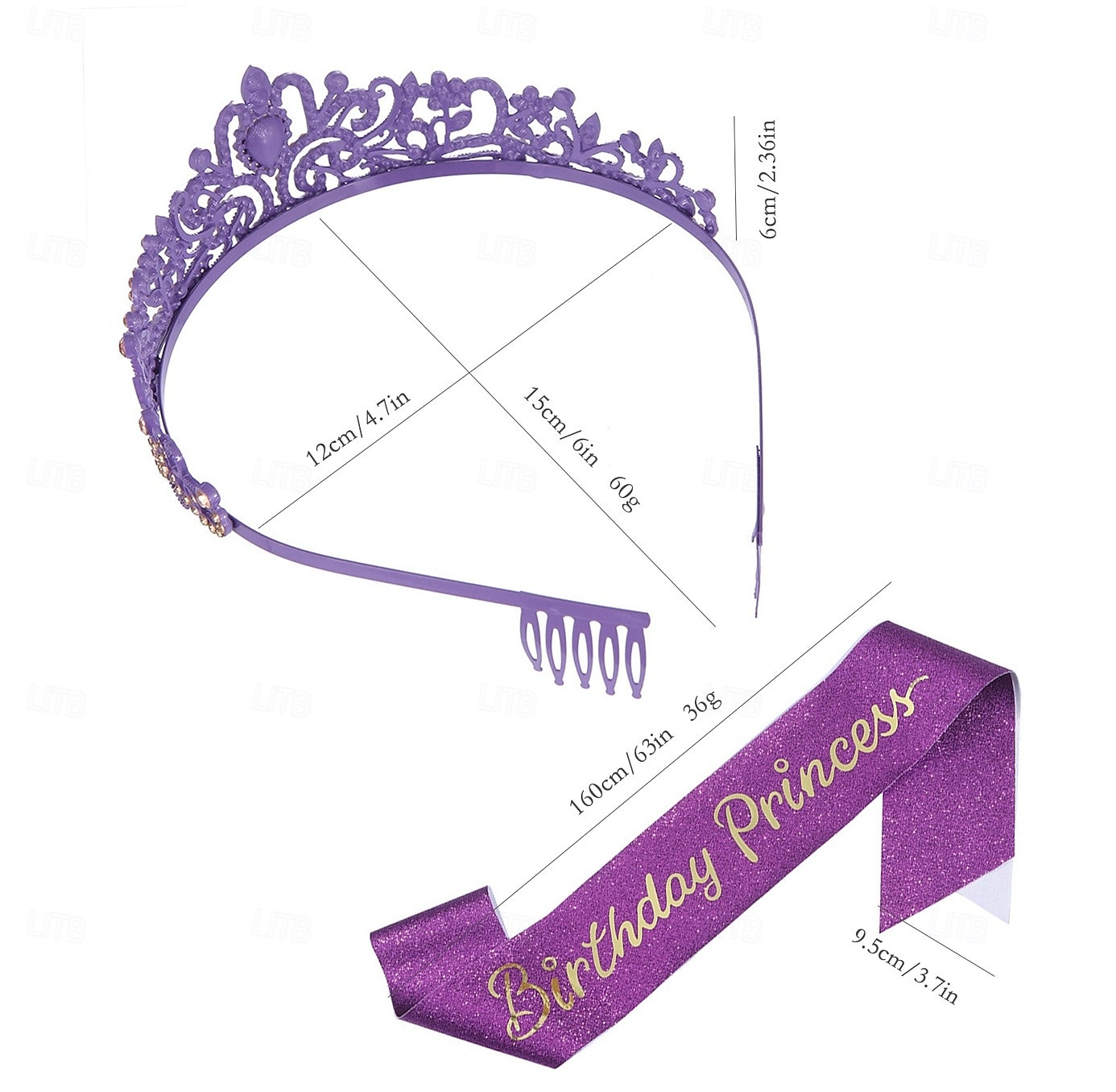 set di accessori da 2 pezzi per compleanno principessa - cerchietto e fascia con strass per donne e ragazze del 2025 a $11.99 –P2