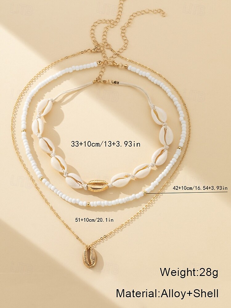 Women's Boho Cowrie Shell Necklace Set – Layered Beach Jewelry with Gold Accents, Handmade Summer Surf Choker for Vacation, Festivals & Casual Wear 2025 - $9.99 –P6