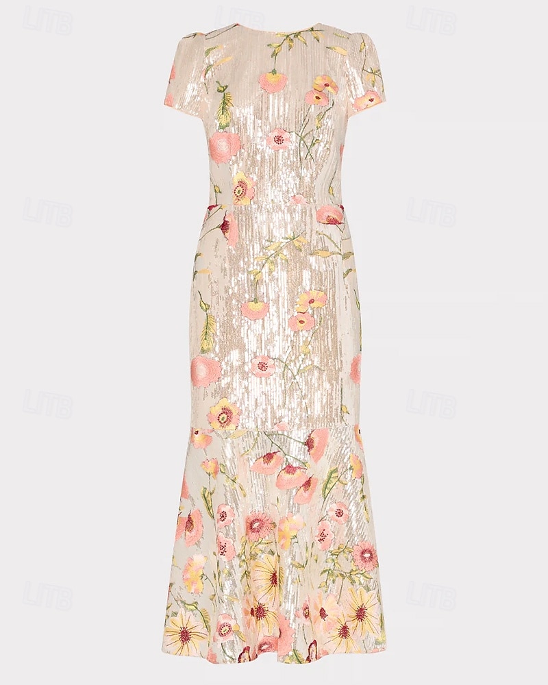 Abiti Cocktail A-Line Elegante Formale Matrimonio Lunghezza al Ginocchio Manica Corta Collo Cervicale Tulle con Ricamo in Paillettes e Pizzo del 2025 a $177.99 –P3