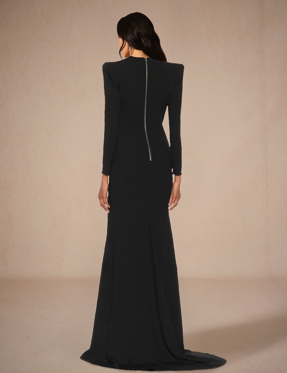 Robe de soirée en A robe élégante de mariage formelle traîne balayante/traîne courte à manches longues col en V en crêpe extensible avec plis fente de 2025 ? $158.99 –P2