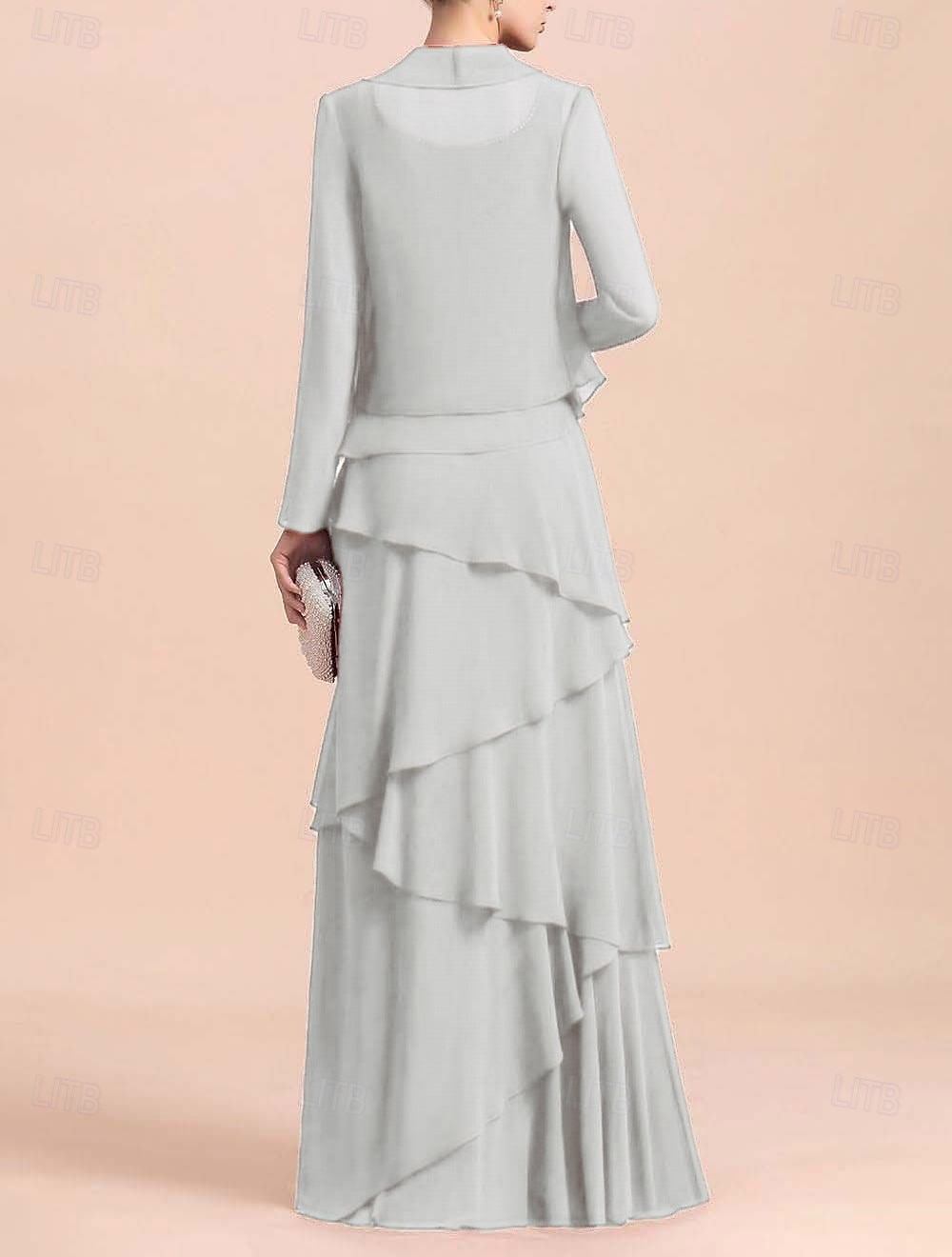 Abito A-Line 3 Pezzi per la madre della sposa Abito formale Elegante Vintage Semplice Girocollo Lunghezza fino al pavimento Chiffon Senza maniche Giacca con perline del 2025 a $185.99 –P3
