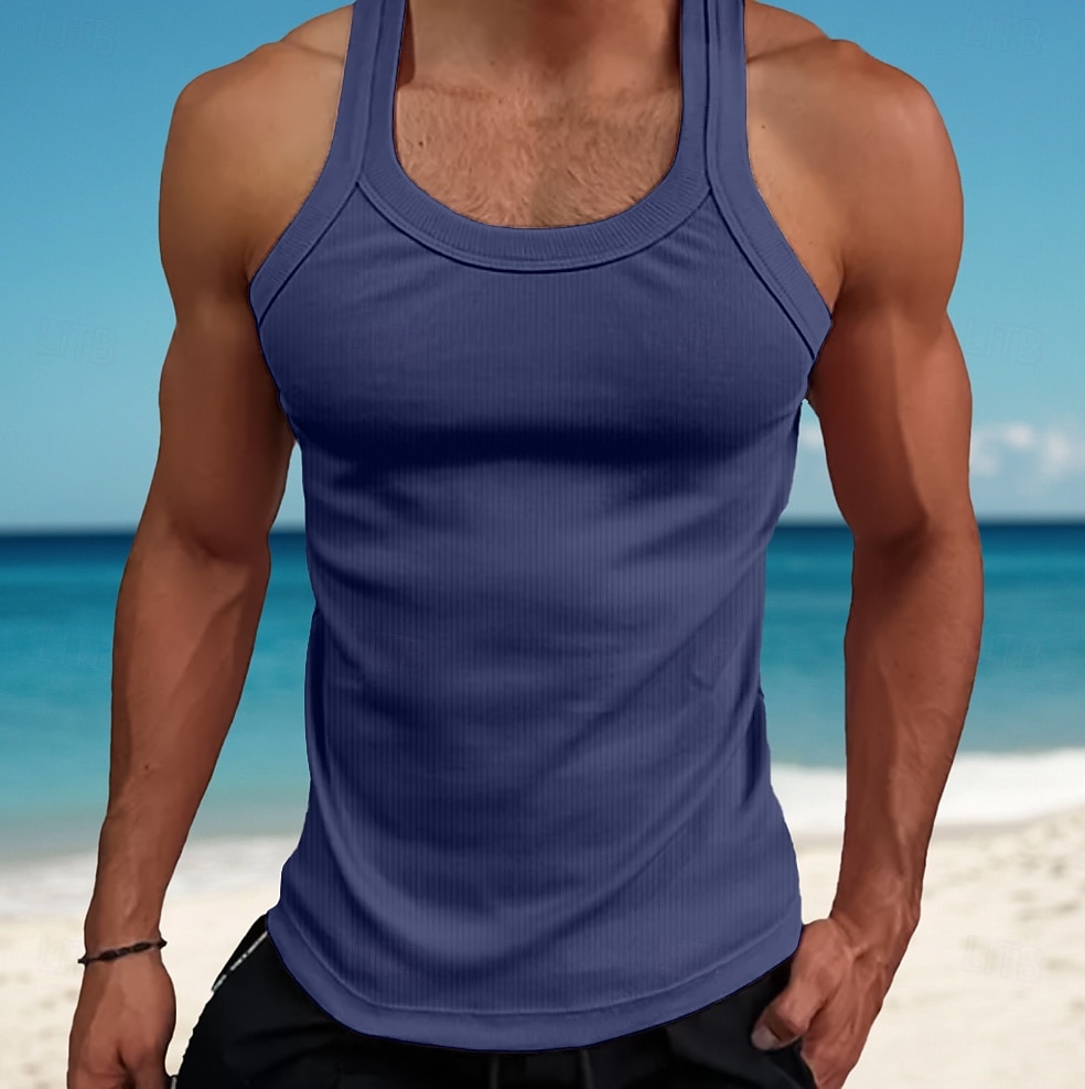 Men's Tank Top Vest Top Undershirt Muscle Shirt Sleeveless Square Summer Plain Fashion Streetwear Bodybuilding Fitness Ribbed Beach Homewear White Top Tee for Men 2026 - $16.49 –P7