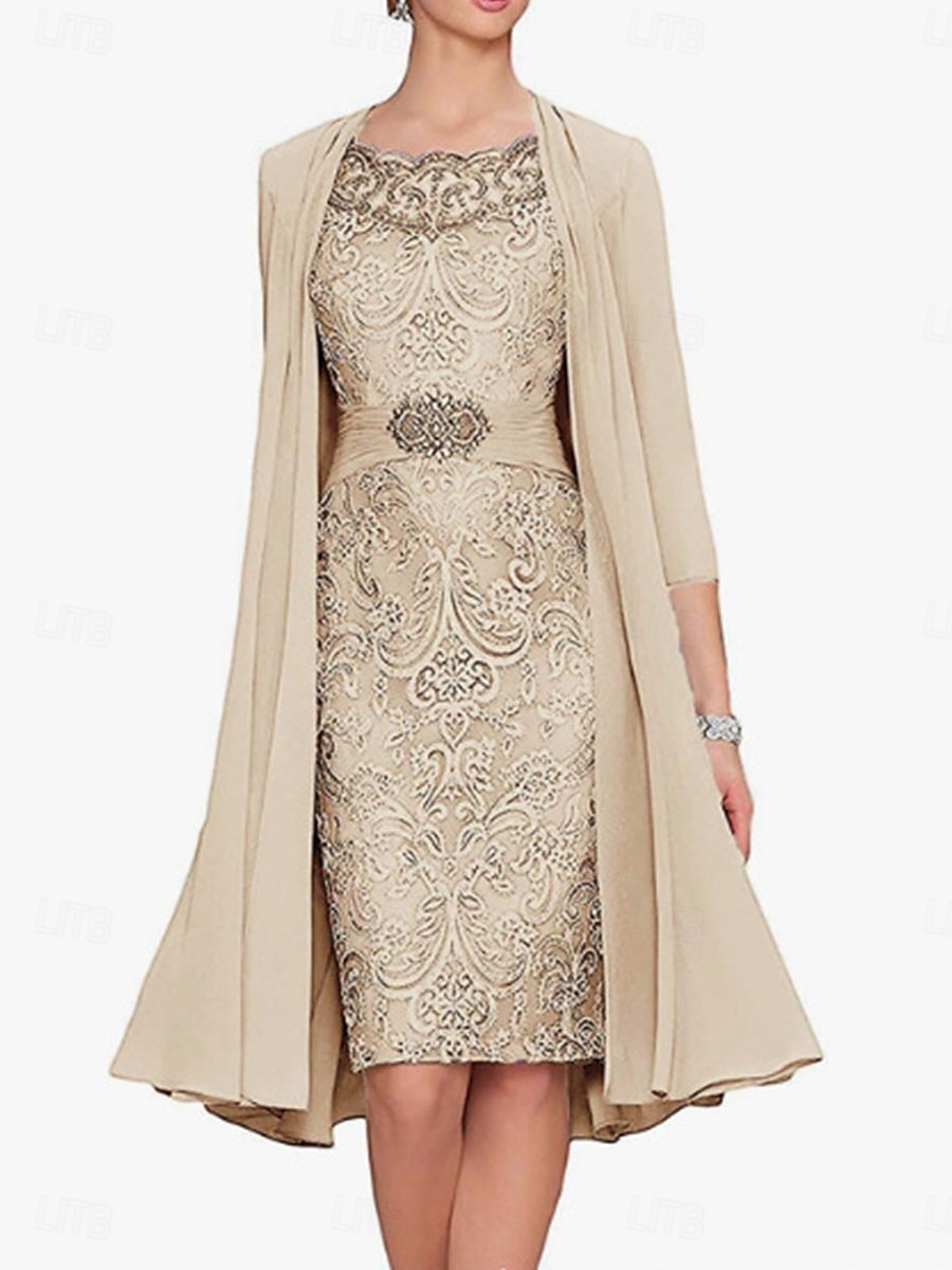 Dress SeMother of the Bride Dress Elegant Simple Crew Neck Knee Length Polyester Long Sleeve with Solid Color Graduation Dress 2025 2025 - $149.99 –P5