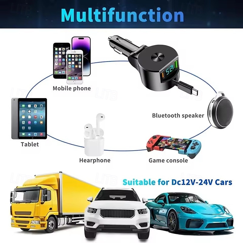 3-in-1 Car Cigarette Lighter Charger 30w High Power Freely Extendable Automatic Storage Car Super Fast Charging 2025 - $25.99 –P6