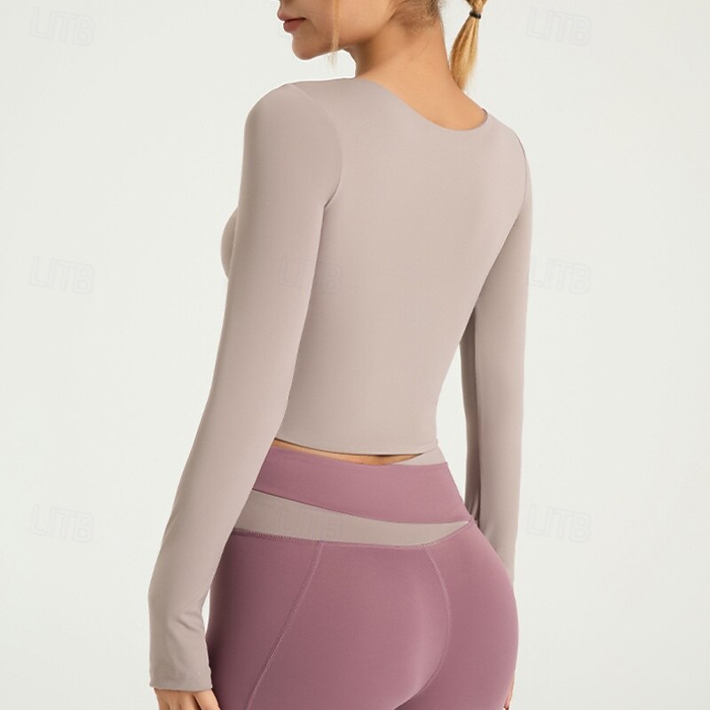 Tshirt de Yoga Femme Tee-shirt Top Encolure dégagée Patchwork Bloc de couleur Spandex Yoga Aptitude Fonctionnement manche longue Des sports Tenues de Sport Respirable Séchage rapide Poids Léger de 2025 ? $30.99 -P14