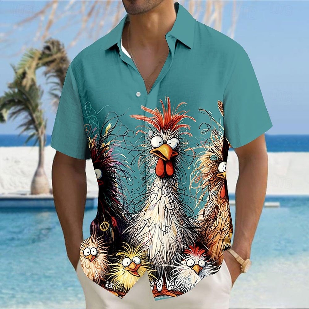 Miesten Eläin tipu Hauska Paita Button Up paita Lyhythihainen Muoti rento Loma Pyhäpäivä Katuvaatteet Kesä Sänkyjen avaus 3D-tulostus kauluspaidat Edessä yksi tasku Musta Valkoinen Keltainen Sininen 2025 - $23.99 –P4