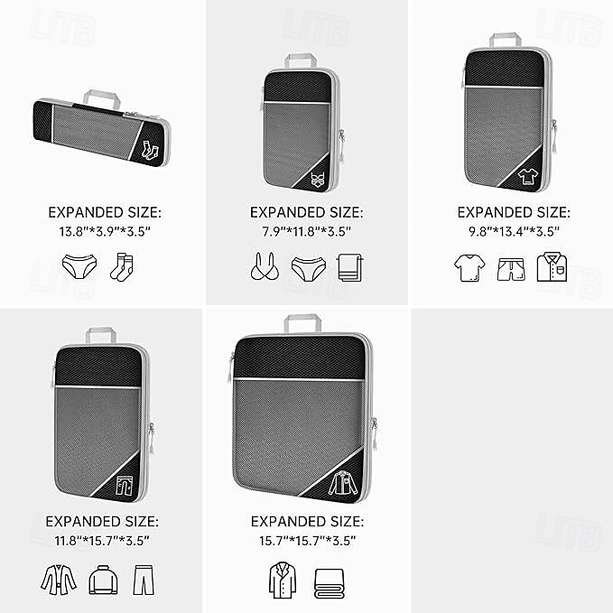 Compression Travel Packing Cubes Set for Luggage Storage and Backpack Organizer, Expandable Mesh Travel Bags, 5-Piece Set for Space Saving and Organizing Clothes 2025 - $14.49 –P5