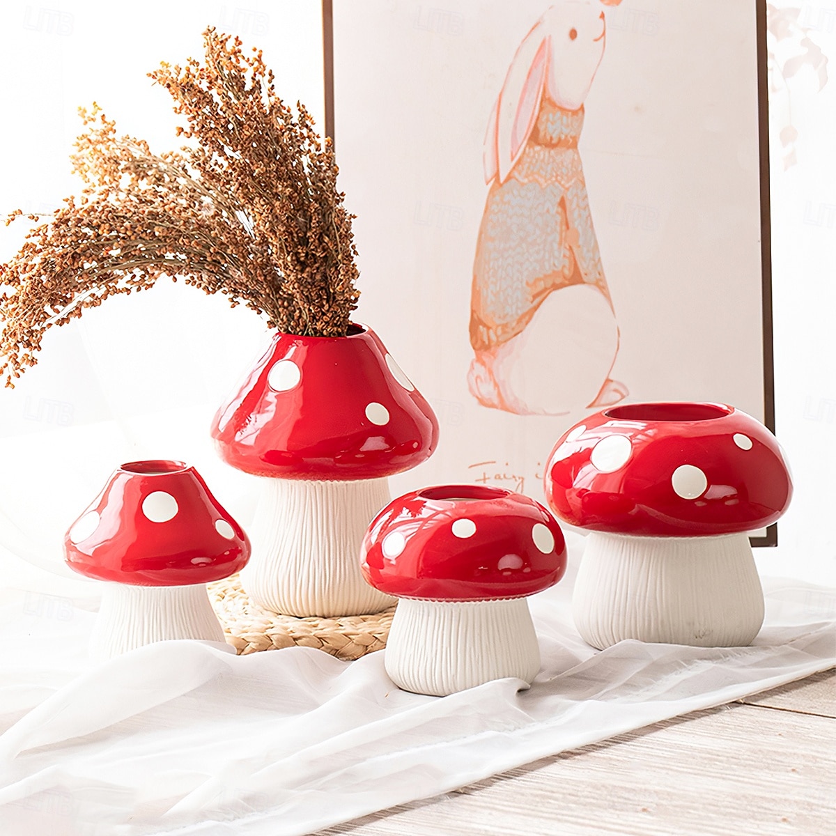 Red Mushroom Shaped Flower Vase with White Dots, Colorful Resin Tabletop Planter, Decorative Hydroponic Vase for Home, Hotel, and Restaurant Decor 2025 - $10.49 –P6