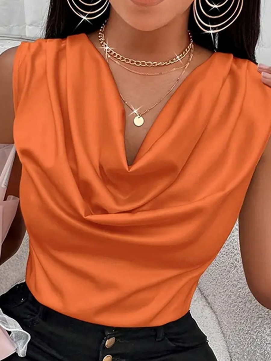 Per donna Canotta Semplice Elegante Moderno Senza Maniche Scollo a Cascata Top Regolari Quotidiano Ferie Nero Rosa Arancione Albicocca Estate del 2025 a $15.49 –P1