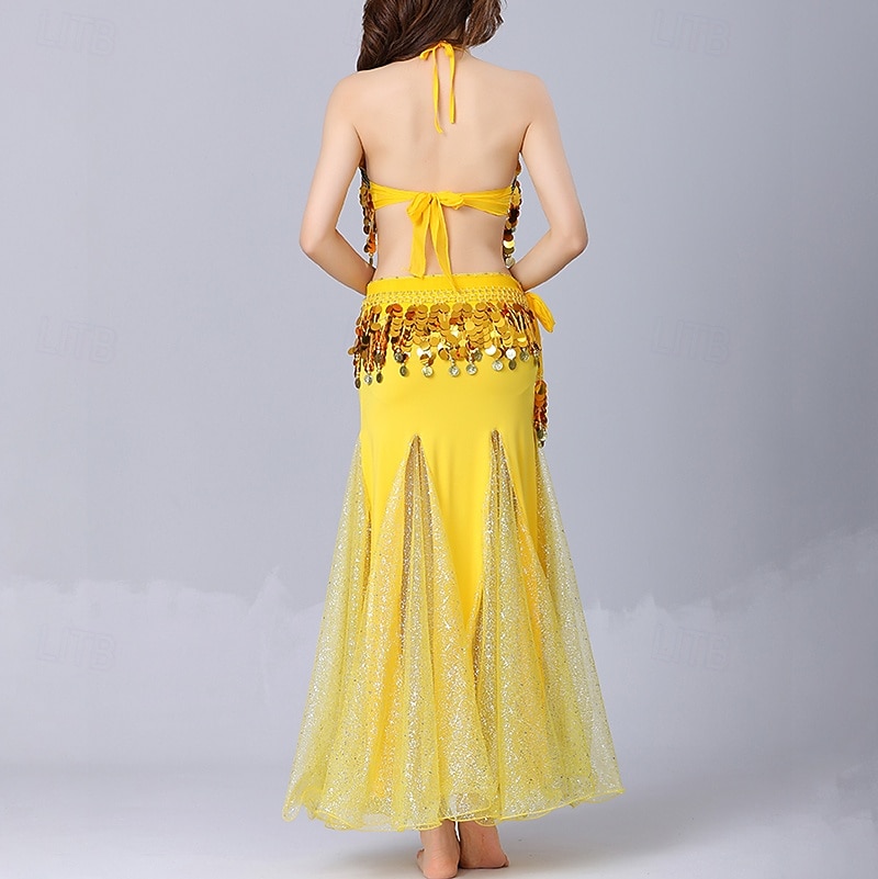 Belly Dance Skirts Gold Coin Pure Color Splicing Women's Performance Training Sleeveless High Polyester 2026 - $73.99 –P1