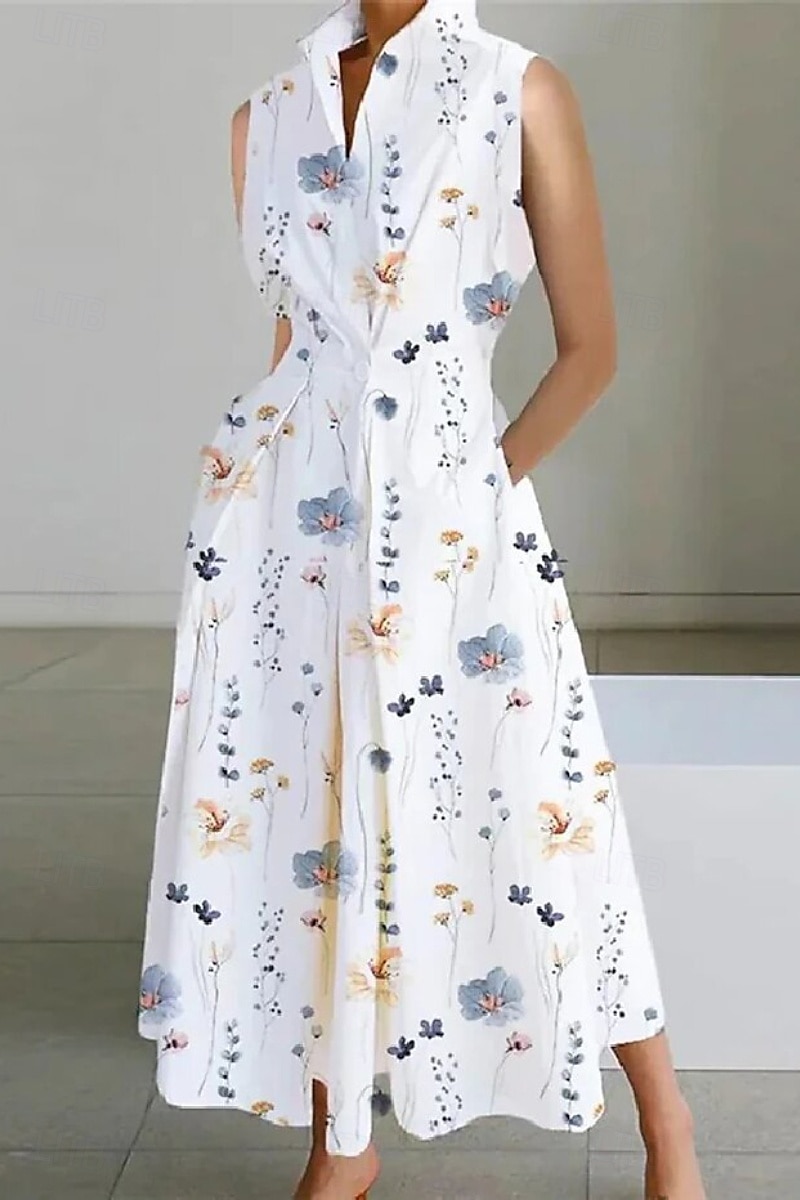 Damen Midikleid Weißes Kleid Trompeten- Meerjungfrauenkleid Kleid drucken Modisch Tee-Party Ausgehen Wochenende Regular Fit Glatt Blume Ärmellos V Ausschnitt Weiß Sahne Orange Aprikose Sommer 2025 - $26.99 –P2
