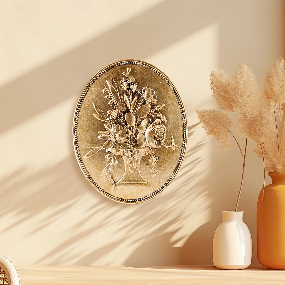 decoração de parede esculpida em baixo-relevo oval dourado vintage, decoração de parede de resina pintada à mão para casa, estilo retrô europeu, ideal para decoração de casa, hotel e adereços de de 2025 por $25.99 –P8