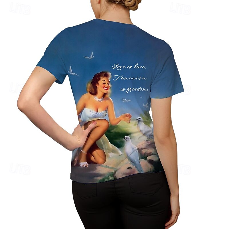 2025年 Ｔシャツ(21) レトロポスター レトロガール グラフィック柄 用途 女性用 成人 マスカレード 3Dプリント バケーション パーティー  コレクション – GBP £10 –P9