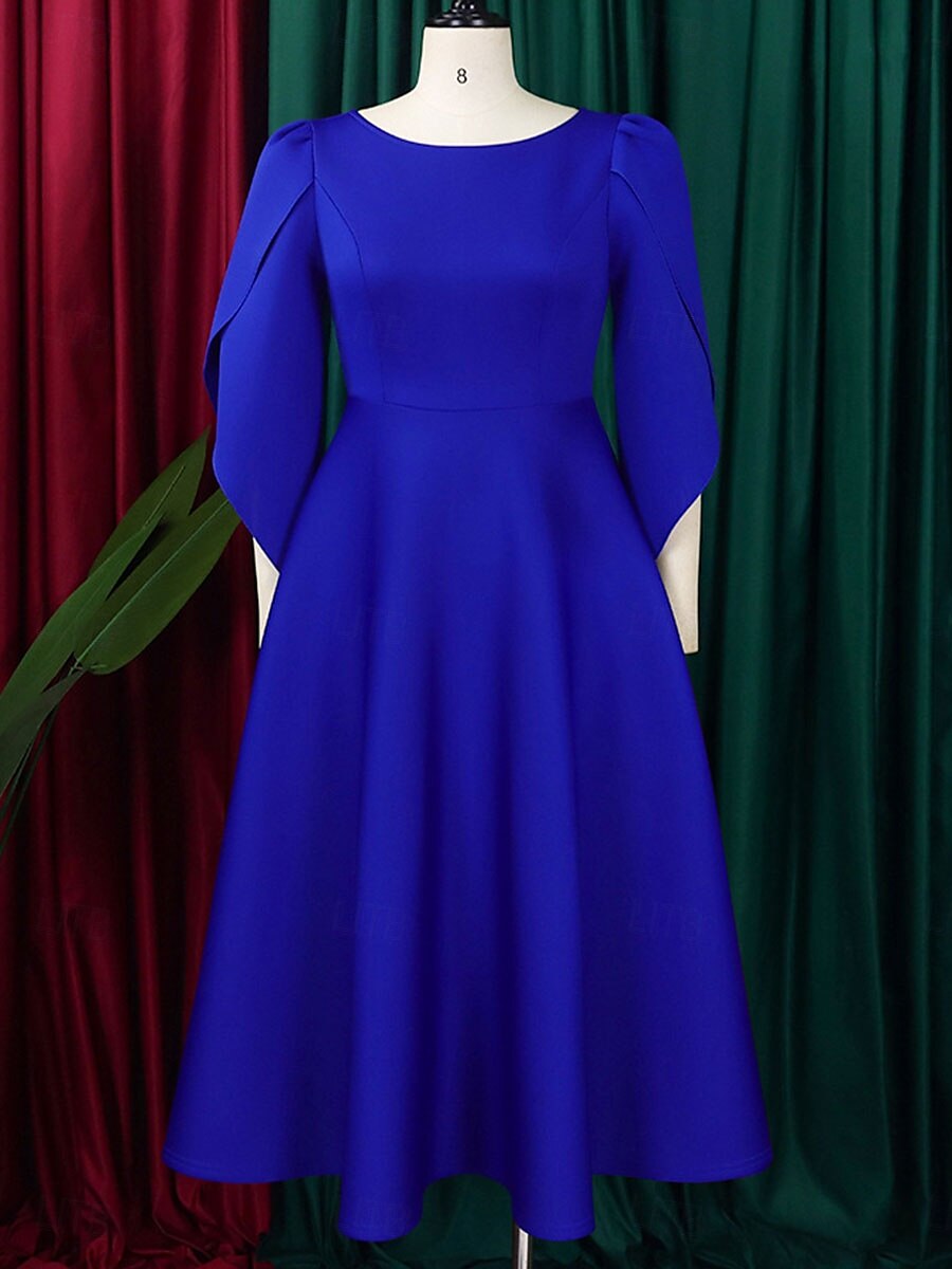 Kleid Mutter der Braut Elegantes Freizeitkleid Rundhalsausschnitt Knie-Länge Polyester 3/4 lange Ärmel mit einfarbig 2025 - $79.99 –P16