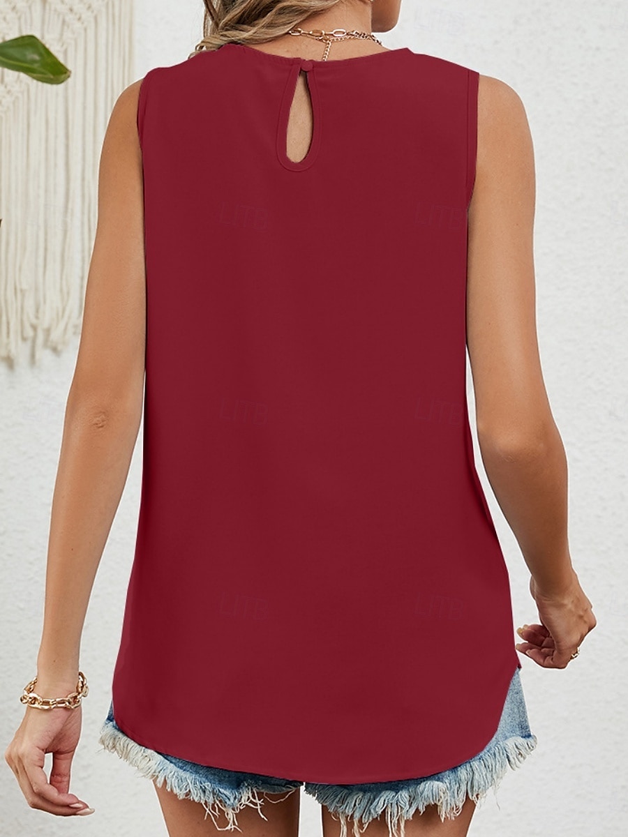 Dame Skjorte Bluse Helfarge Stilfull Fritid Ermeløs Crew-hals Vanlige topper Daglig Svart Hvit Rosa Vin Grønn Sommer Vår 2025 - $17.99 –P7