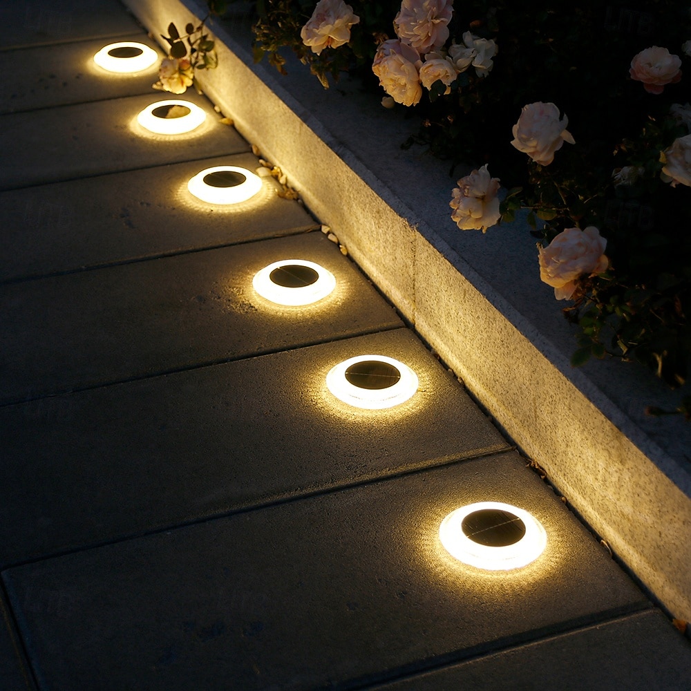 4 יחידות led סולאריות חוץ אורות קרקע אורות ספוט נוף אורות 16 לדים דיסק סולארי אור גן בקרקע אורות מסלול למסלול חצר שביל פטיו תאורת דשא 2025 - $36.99 –P3