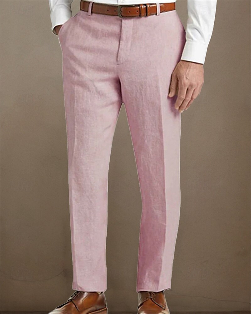 Men's Linen Pants Trousers Summer Pants Beach Pants Pocket Buttons Plain Comfort Breathable Vacation Daily Holiday Hawaiian Boho Black White 2025 - $25.99 –P6