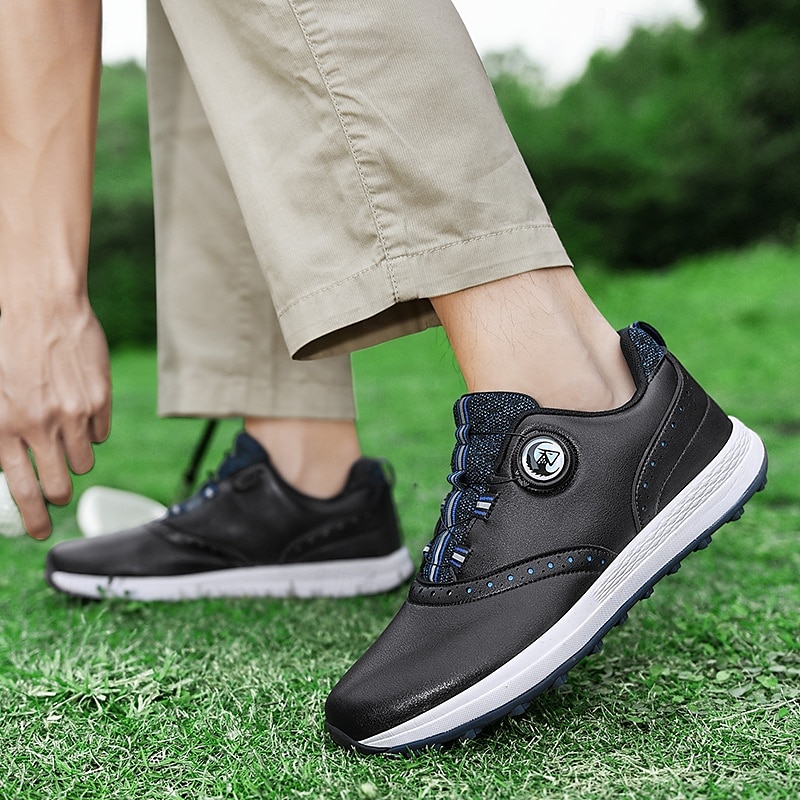 Men's Modern White Golf Shoes with Blue Detailing, Lace-Up Design, Breathable Upper, Perfect for Professional Golfers 2025 - $64.99 –P6