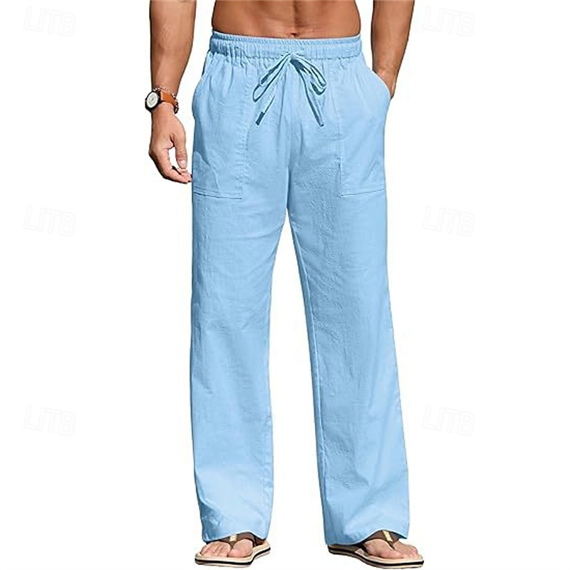 Men's Linen Pants Trousers Summer Pants Beach Pants Pocket Drawstring Elastic Waist Plain Comfort Breathable Vacation Daily Holiday Hawaiian Boho Black White 2025 - $18.99 –P8