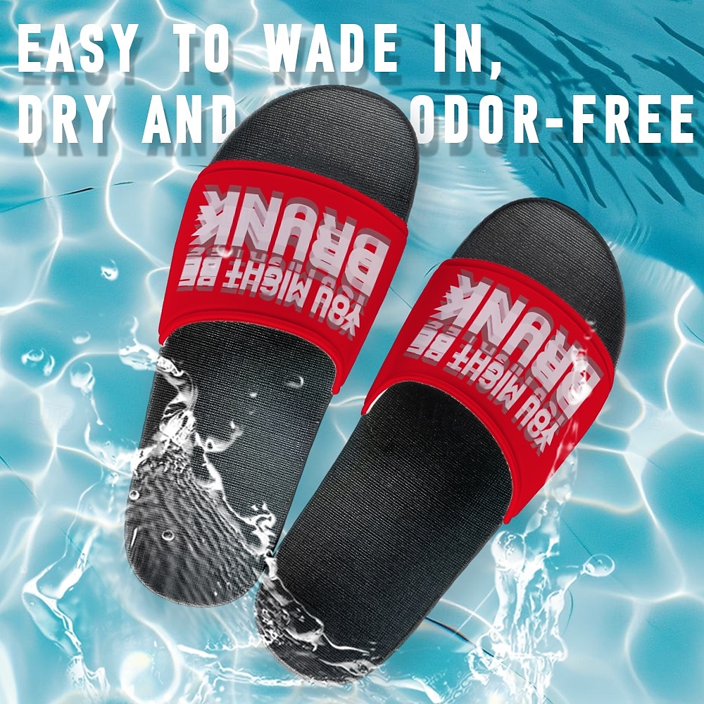 Men's Funny Slide Sandals - Bold "You Might Be Drunk" Print, Comfortable Non-Slip Pool & Beach Slippers, Casual Summer Footwear 2025 - $24.99 –P4