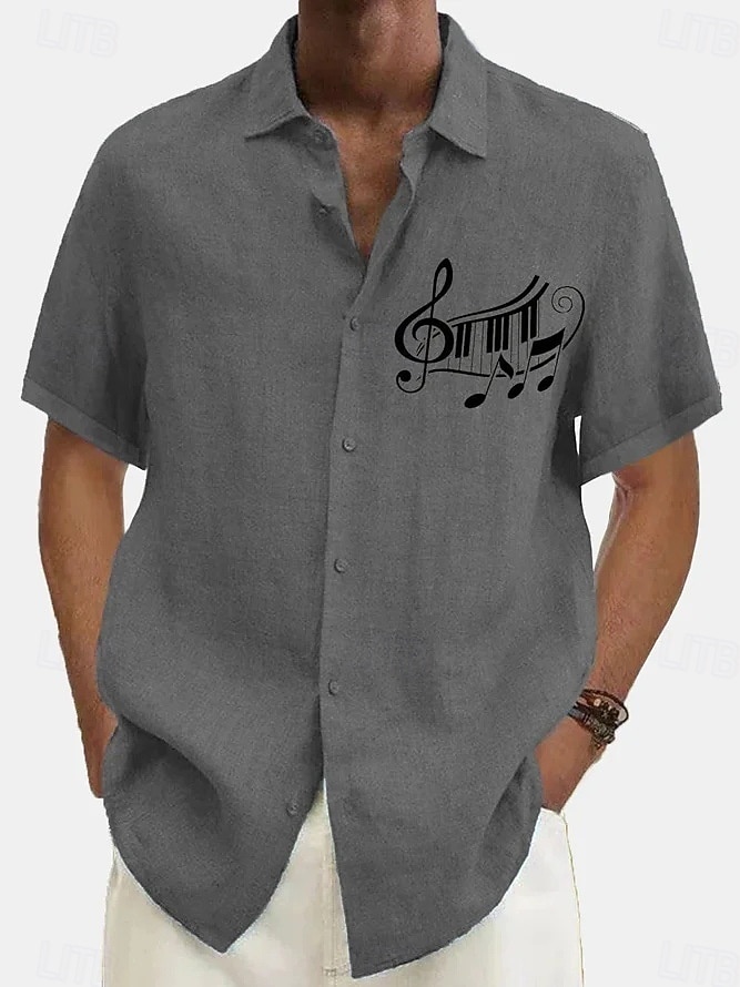 Men's Summer Shirt Casual Shirt Beach Shirt Button Up Shirt Black Navy Blue khaki Gray Short Sleeve Pattern Symbol Lapel Vacation Hawaiian Clothing Apparel Polyester Fashion Casual Comfortable 2026 - $26.99 –P4