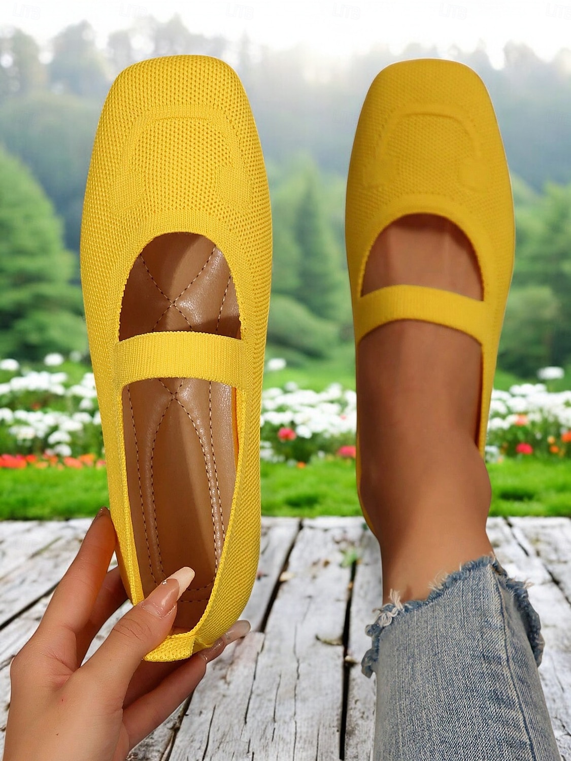 ballerine mary jane flyknit da donna – comode scarpe slip-on con punta quadrata per l'estate e l'uso quotidiano del 2025 a $19.99 –P3