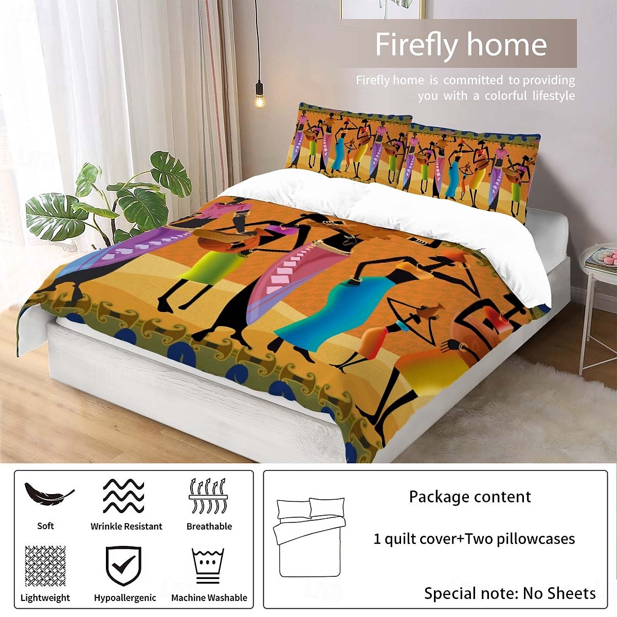 Three piece set of African primitive tribal character prints down duvet cover hotel bedroom guest room famous guest bed bedding comfortable set 1 down duvet cover 2 pillowcases king size bed s 2025 - $34.99 –P16