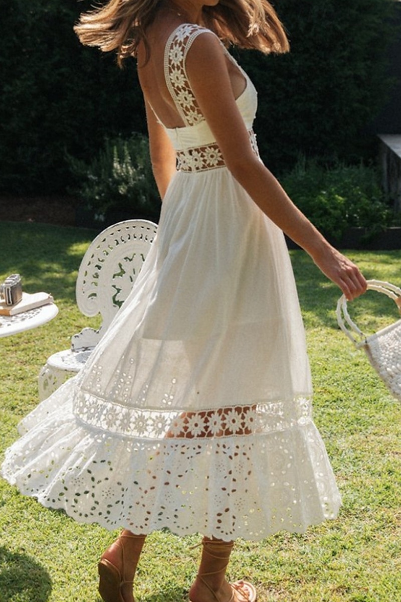 Women's Midi Dress White Dress Graduation Dress Elegant Fashion Modern Vacation Birthday Going out Regular Fit Plain Sleeveless U Neck White Summer 2025 - $32.99 –P11