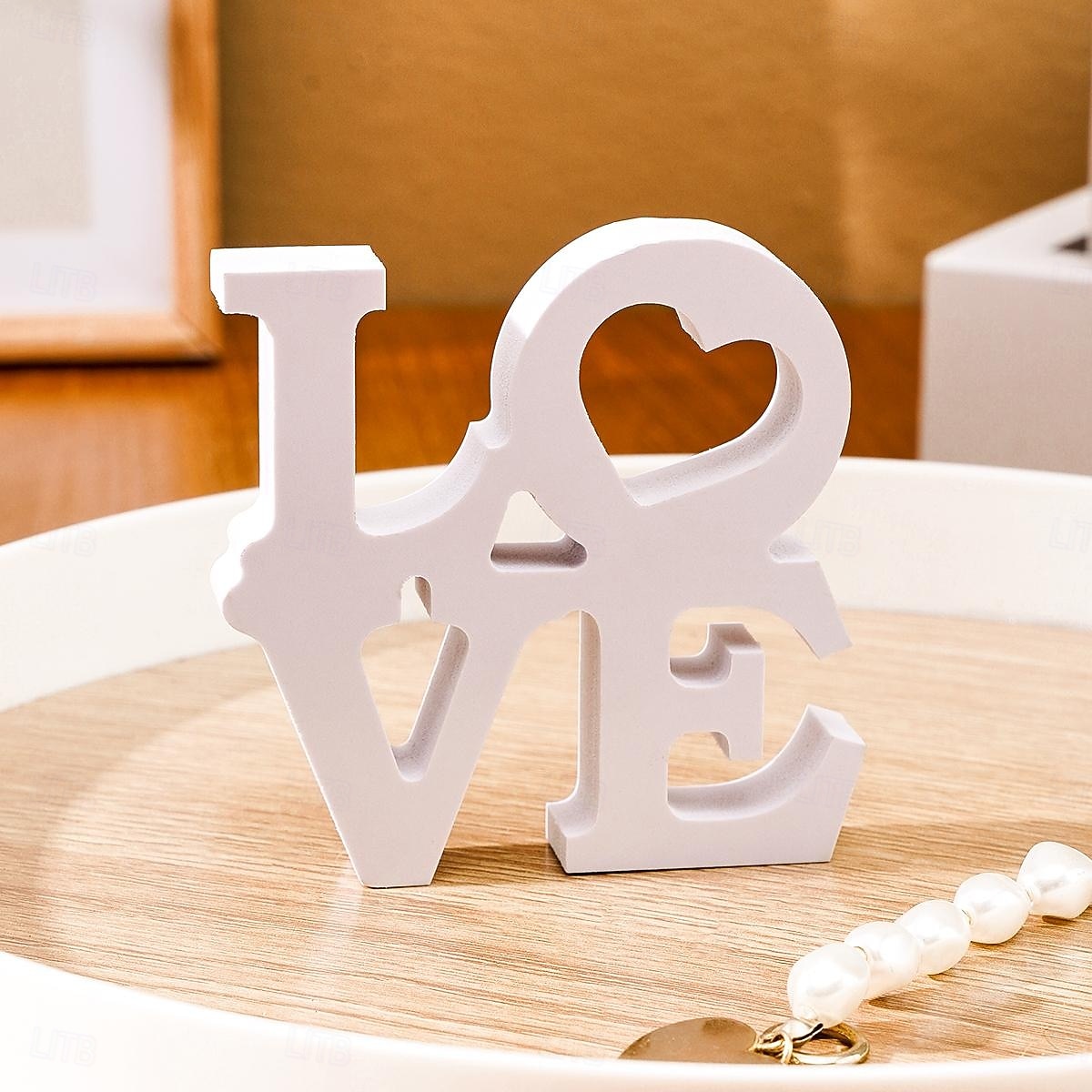 White Double-Layer "LOVE" Letter Tabletop Decor, PVC Freestanding Sign, Romantic Valentine's Day, Wedding, Anniversary Decoration, Warm Indoor Desktop Letter Ornament for Home and Party Display 2025 - $9.99 –P6