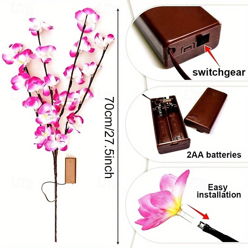 1 st led deco nachtlampjes paarse vlinder orchidee simulatie bloem met 20 lichtkralen die takken uitstralen binnen festival bruiloft huisdecoratie aa batterijdoos 2026 - $10.99 –P2