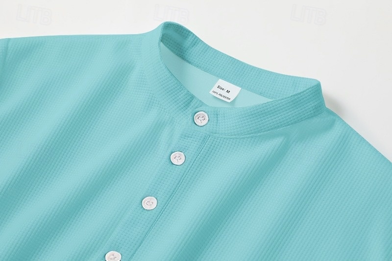 Men's Popover Shirt Summer Shirt Casual Shirt Beach Shirt Waffle Knit Shirt Black White Blue Sky Blue Dark Gray Long Sleeve Letter Classic Stand Collar Henley Vacation Hawaiian Buckle Clothing Apparel 2025 - $25.99 –P1