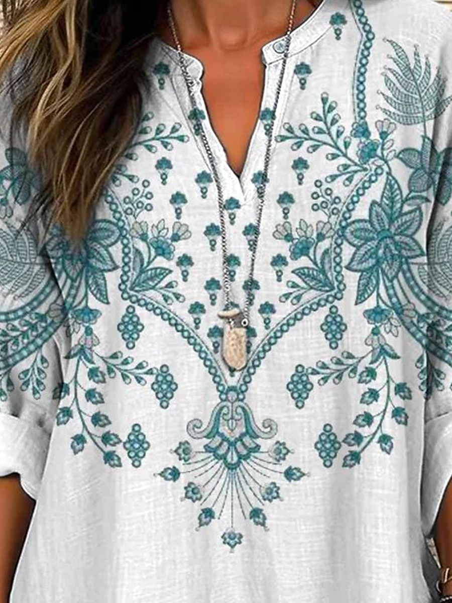 Dame Bluse Blomstret Grafisk Årgang Strandstil Langermet V-hals Vanlige topper Daglig Ferie Trykt mønster Hvit Rød Marineblå Lilla Grønn Sommer Vår 2025 - $24.99 –P2