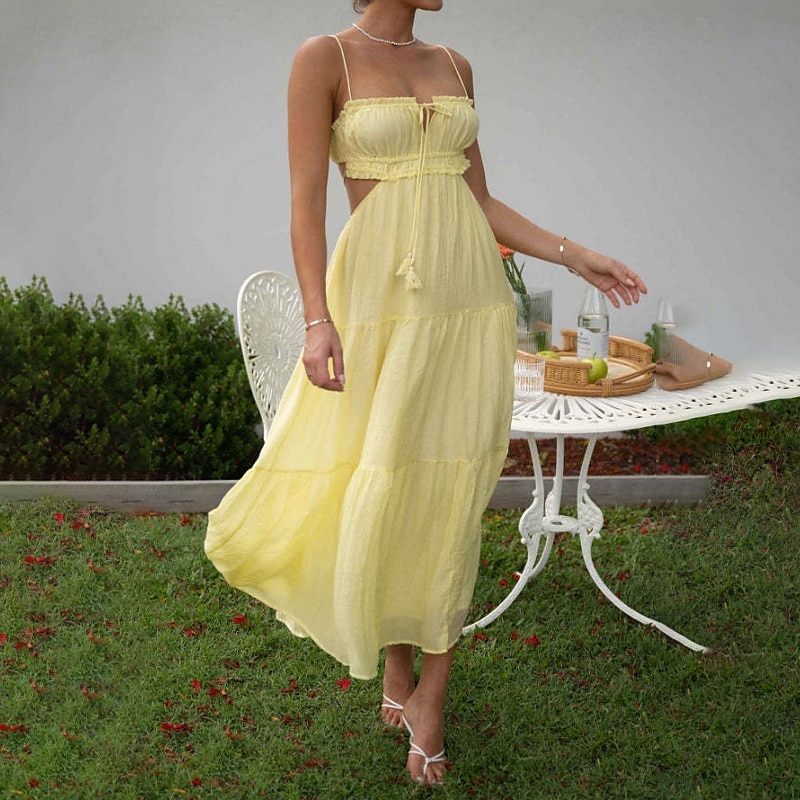 Per donna Abito Midi Abito Bianco Abito da laurea Abito Sottoveste Moda Moderno Compleanno Ferie Laurea Vestibilità regolare Semplice Senza Maniche Spalline sottili Nero Bianco Giallo Blu Estate del 2025 a $31.99 –P16