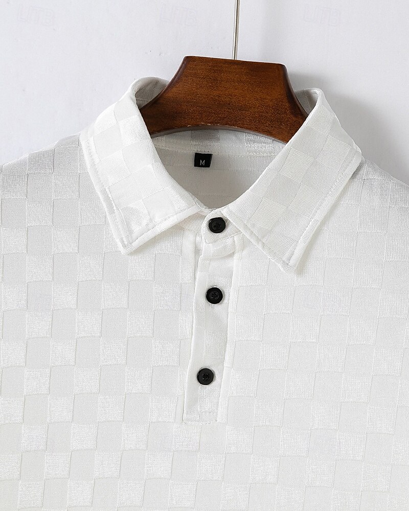 Men's Golf Shirt Golf Polos Shirts Work Casual Lapel Short Sleeve Basic Modern Plaid Patchwork Buttons Summer Regular Fit Black White Dark Navy Gray Light Blue Golf Shirt 2025 - $25.99 –P4