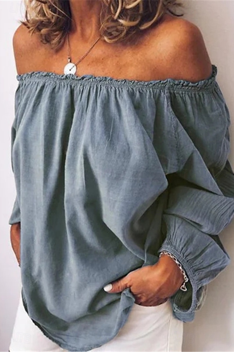 Dames Overhemd Linnen overhemd Katoenen linnen overhemden Effen Dagelijks Stijlvol Basic Lange mouw Schouderafhangend Normale tops Dagelijks Uitgaan Met ruches Zwart Wit blauw Lente 2025 - $20.99 –P5