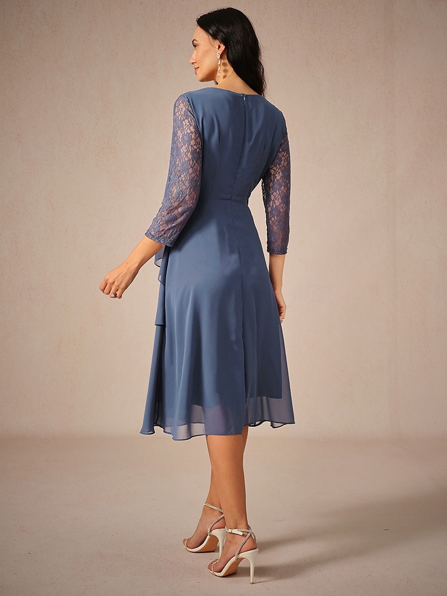 Per donna Abito Midi Abito in Pizzo Vestito da Festa Abito da Cocktail Abito da invitata a nozze Elegante Festa Vacanza Ospite di nozze Cocktail party Vestibilità regolare Tinta unica Manica 3/4 del 2025 a $28.59 –P2