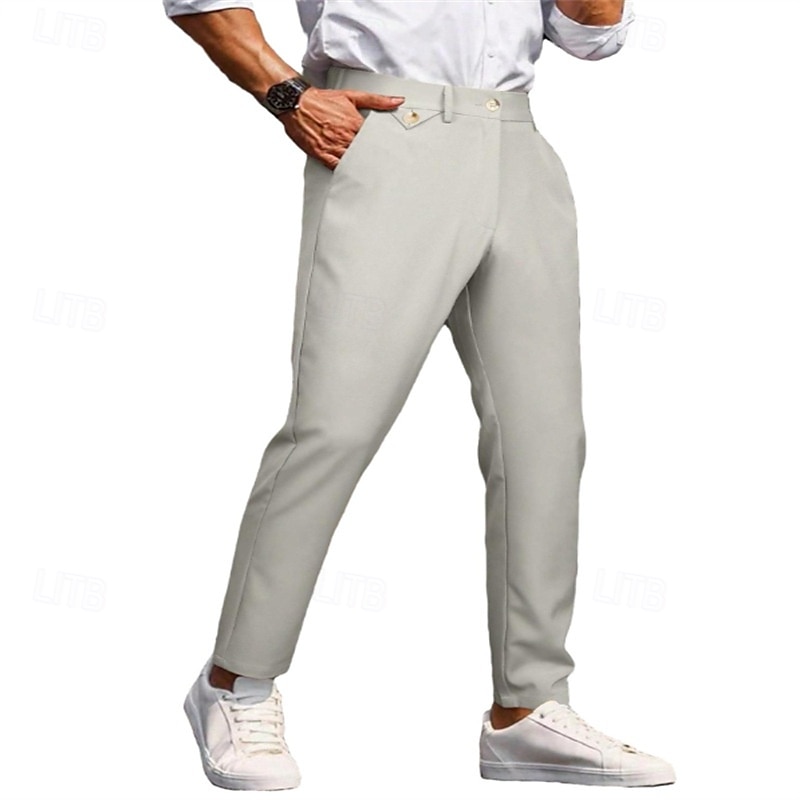 Homens Social Calças chinês Botões Bolsos Tecido Conforto Formal Festa Trabalho Moda Estilo Clássico Exército verde Preto Micro-Elástica de 2025 por $25.99 –P1